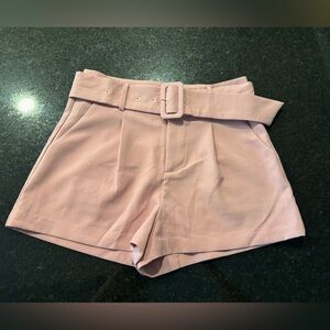 Pink Belted High-Waist Shorts
